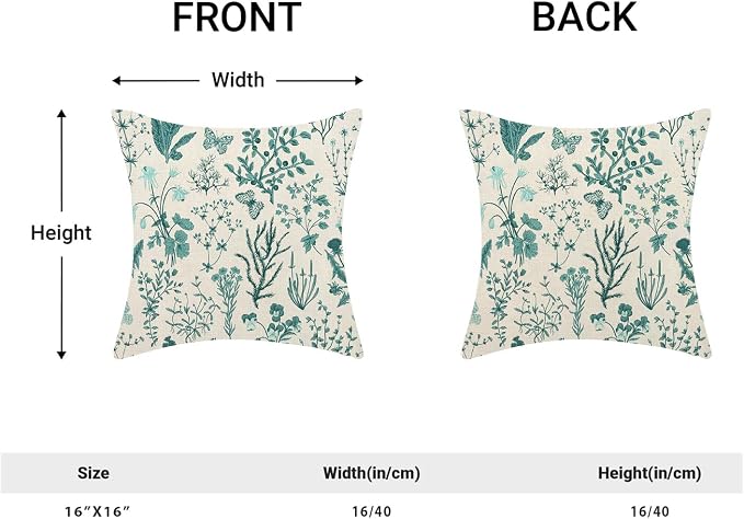AEIOAE Summer Pillow Covers 16x16 Inch Set of 2, Teal Green Wild Flower Plant - Image 5