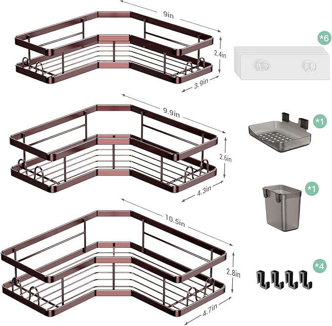 AKTECKE Corner Shower Caddy Organizer Shelf: Adhesive No Drilling Shower Rack - Image 6