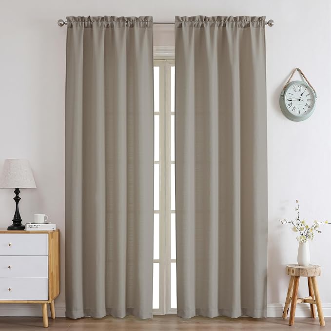 Chyhomenyc Stone Beige Curtains 90 Inch Length 2 Panels Set, Faux Linen - Image 2