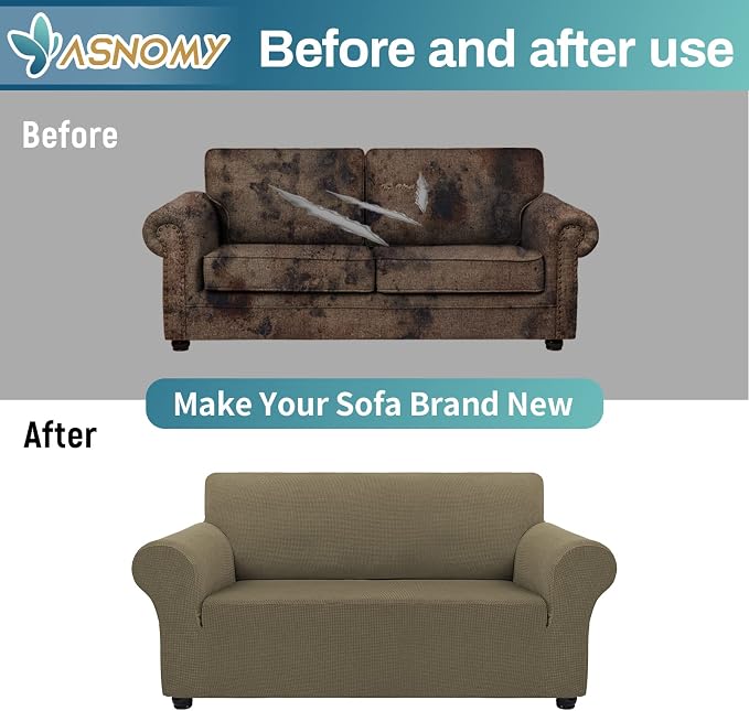 Asnomy Sofa Covers for 2 Cushion Couch Stretch loveseat Covers Slipcovers - Image 7