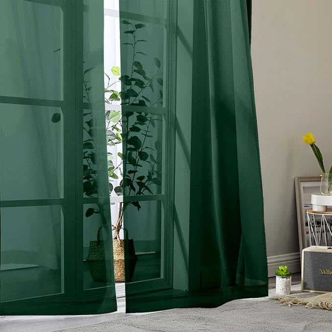 Hunter Green Sheer Curtain for Bedroom Living Room 78 Inches Long 2 Panels Set - Image 9