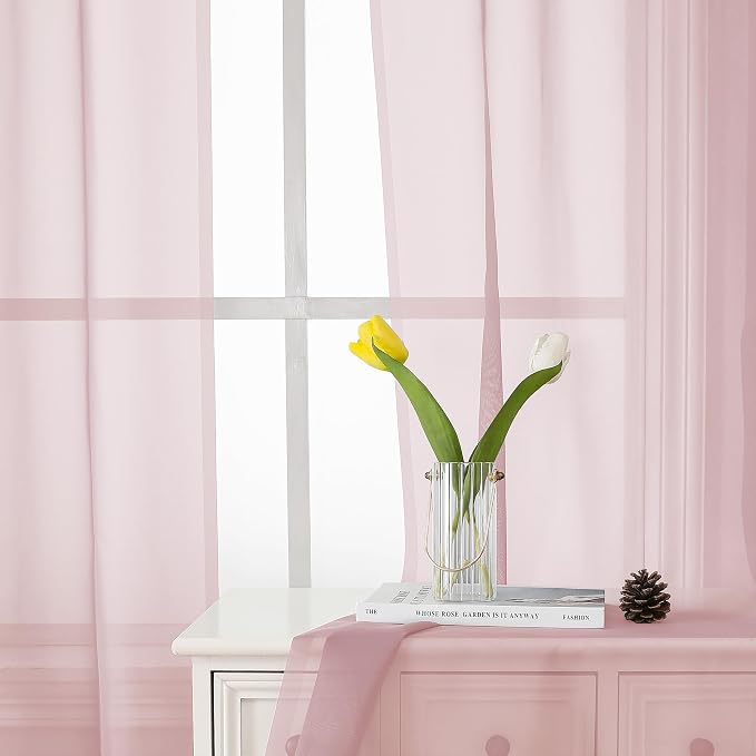 Lecloud Blush Sheer Curtains 54 Inches Long 2 Panels Set, Airy & Breathable - Image 5