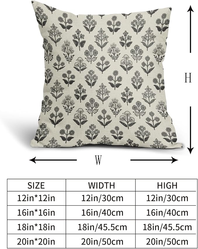 Black Grey Gray Block Print Pillow Covers 18x18 Inch Set of 2, Vintage Floral - Image 5