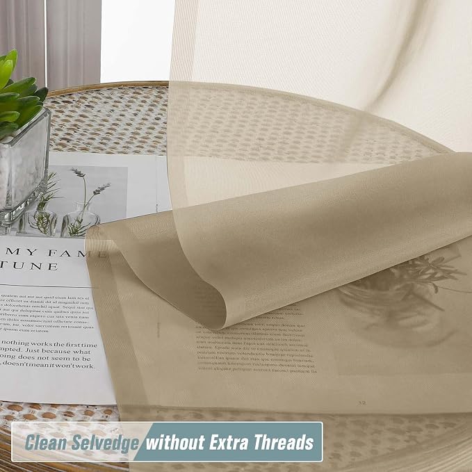 Taupe Small Sheer Curtains 2 Panels Set, Kitchen Curtains 36 Inch Length - Image 5