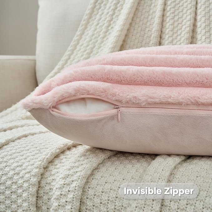 FUTEI Pink Decorative Throw Pillow Covers Set of 2, 22x22 Inch Soft Fluffy Faux - Image 3