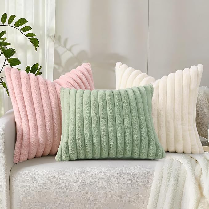 decorUhome Summer Cozy Faux Fur Throw Pillow Covers 18x18 Set of 2 Decorative - Image 9