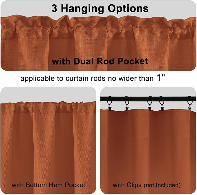Chyhomenyc Orange Faux Linen Slub Textured Semi Sheer Small Window Kitchen - Image 3