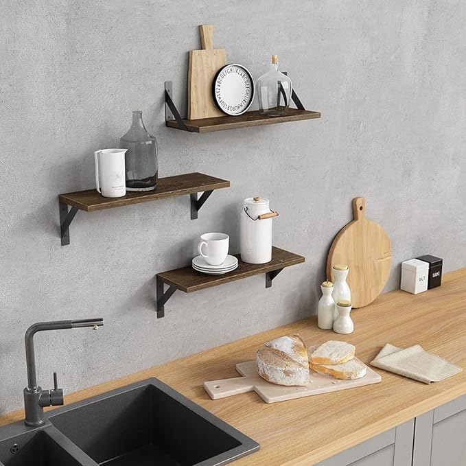 Rustic Floating Shelves Wall Mounted Set of 3, 17 Inch Natural Wood Wall Shelves - Image 2