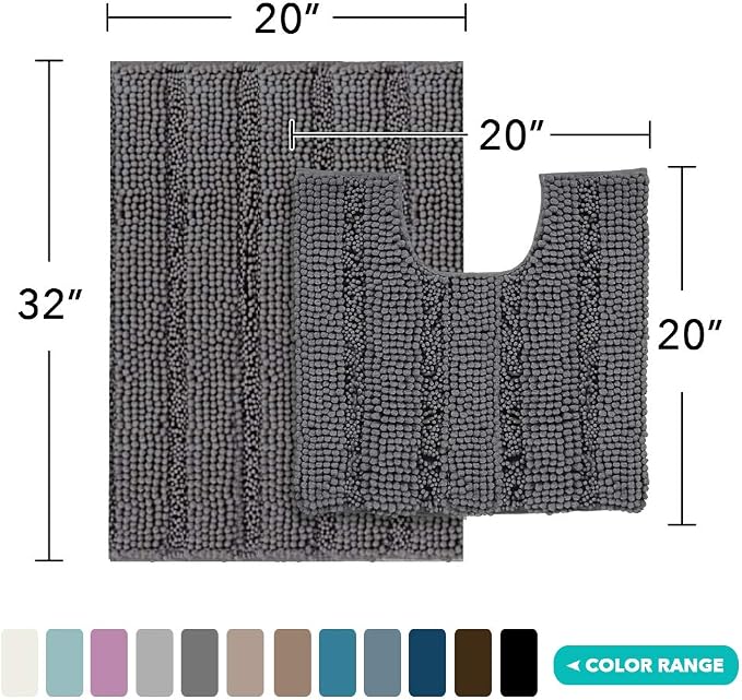 Turquoize Chenille Bathroom Rugs Set Non-Slip Bath Mats - Image 2