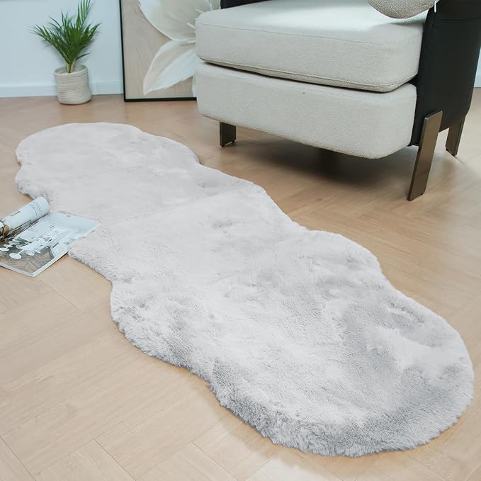 Latepis Grey Rugs for Bedroom 2x6 Furry Runner Rugs Faux Fur Washable Fluffy by Latepis