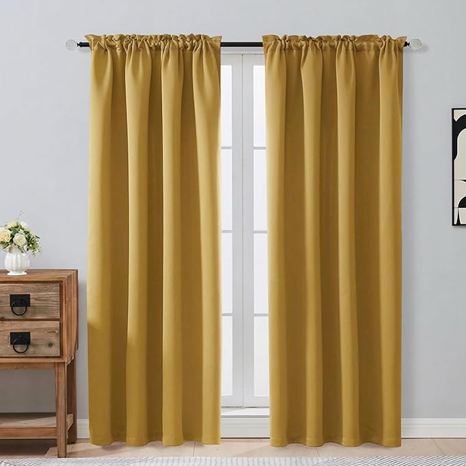 OVZME Bright Gold Blackout Curtains by OVZME