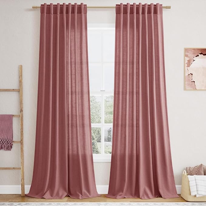 Canyon Rose Linen Curtains for Living Room 105 Inches Long Light Filtering Semi by Nanspring