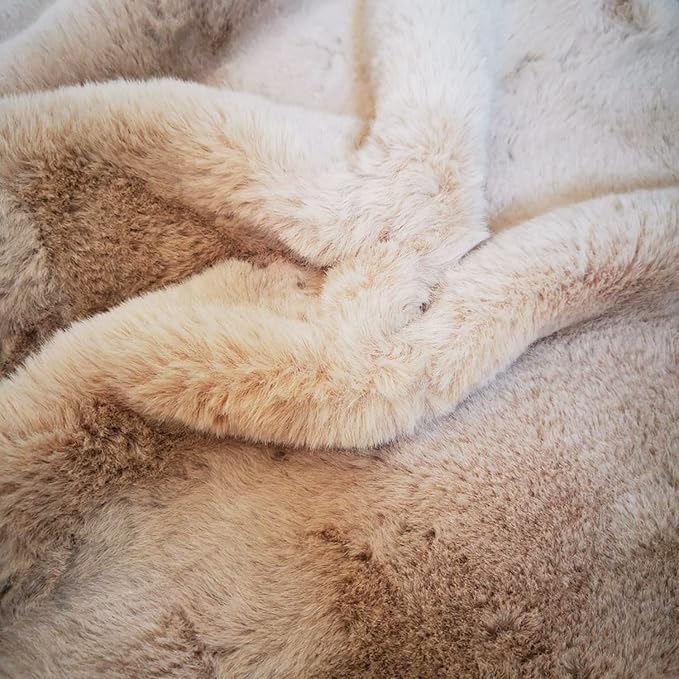 Ghouse Faux Rabbit Fur Round Rug 5ft Light Brown Beige Round Rugs - Image 7