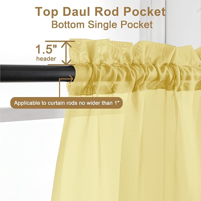 Chyhomenyc Mustard Yellow Sheer Curtains 120 Inches Long - Image 2