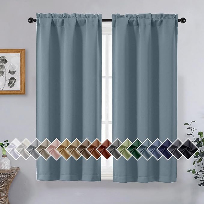 OVZME Stone Blue Short Blackout Curtains by OVZME