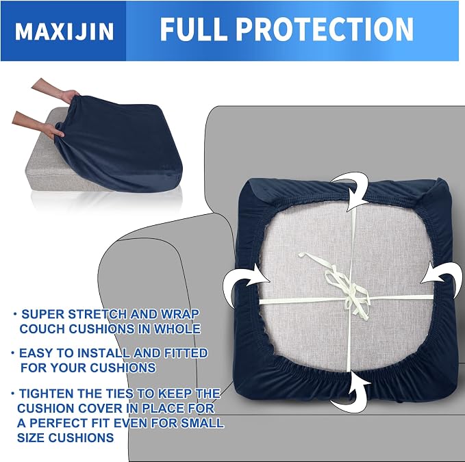 MAXIJIN Velvet Stretch Cushion Covers Couch Cushion Slipcovers Loveseat Sofa - Image 3