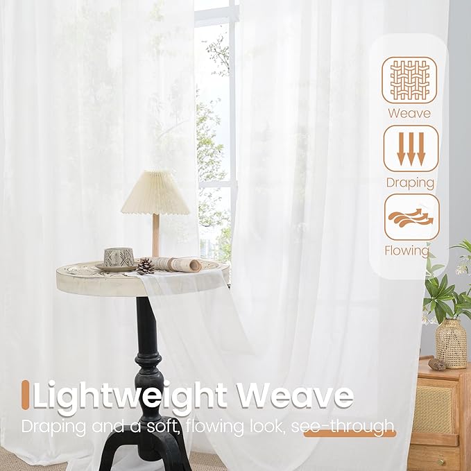 BGment White Linen Curtains 102 Inches Long - Image 4