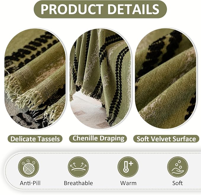 VClife Chenille Sofa Cover Bohemian Striped Pattern Couch Cover - Image 4