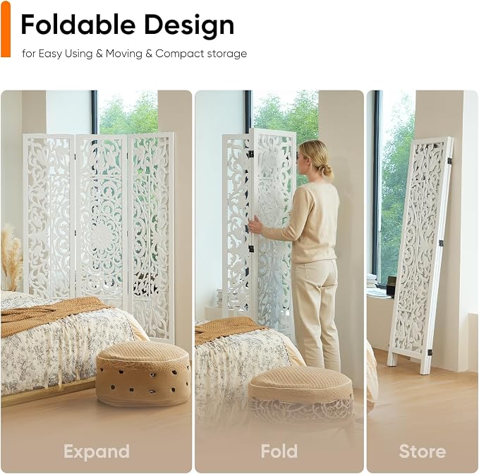JOSTYLE Wooden Room Divider Screen, 3-Panel Screen Divider - Image 4