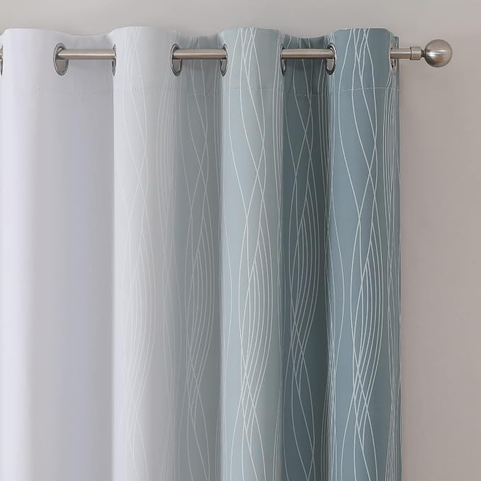 Estelar Textiler Stone Blue and Greyish White Ombre Blackout Curtains 90 Inch - Image 4