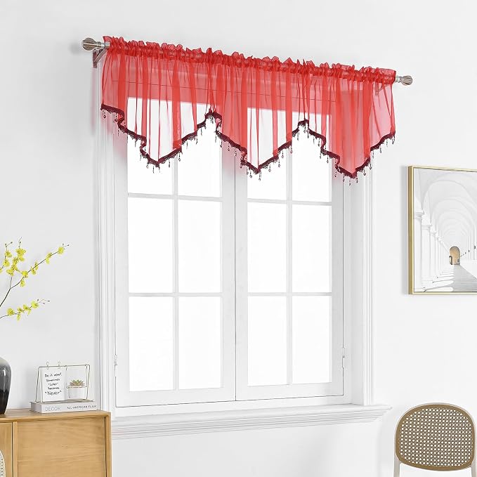 Beaded Sheer Valance Curtains for Living Room, Rod Pocket Farmhouse Window - Image 6