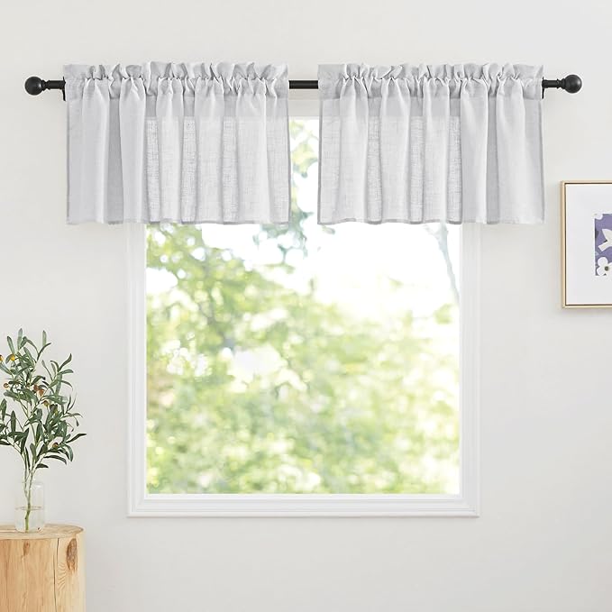 RYB HOME Linen Curtain Tiers for Bedroom Window Treatment, Rod Pocket Valance by RYBHOME