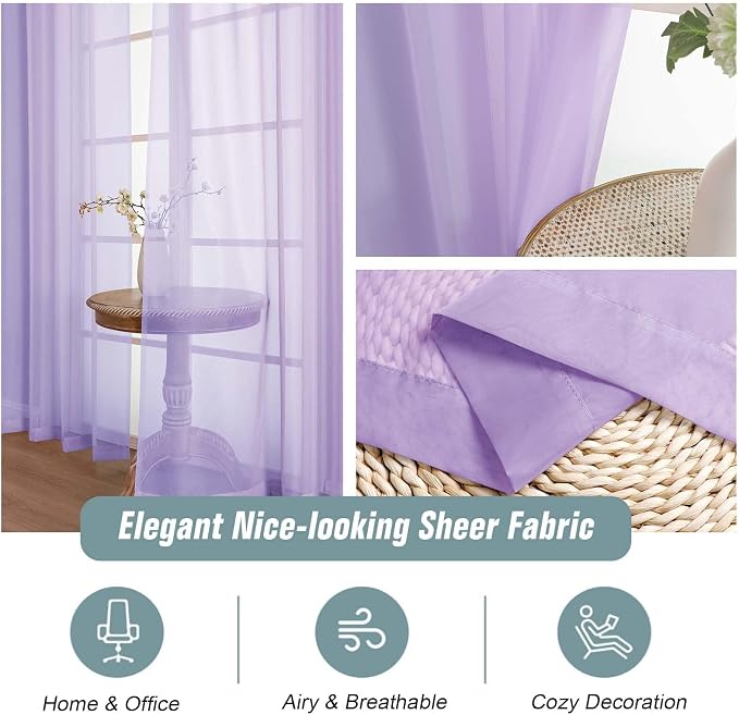 Sheer Curtains for Window 96 Inches Long 2 Panels, Soft Airy Light Filtering - Image 4