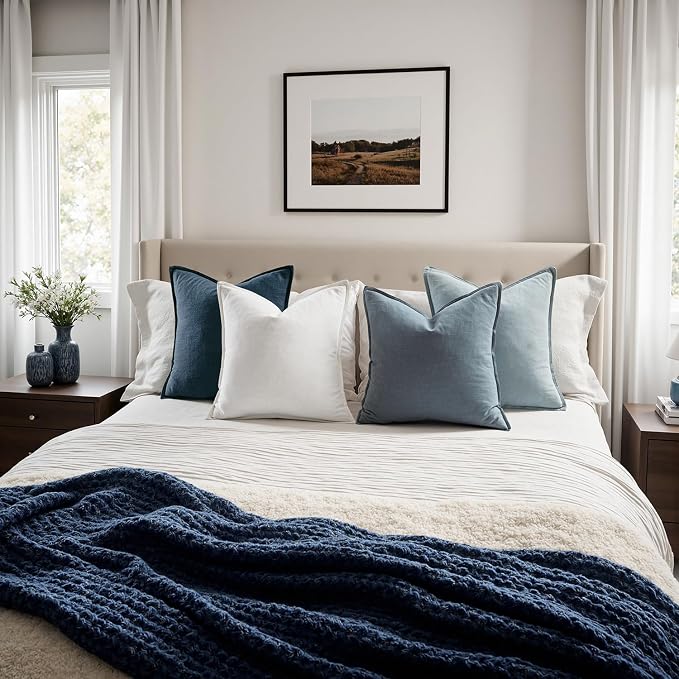 MIULEE Blue Linen Pillow Covers Pack of 4 Decorative Natural Throw Pillow - Image 5