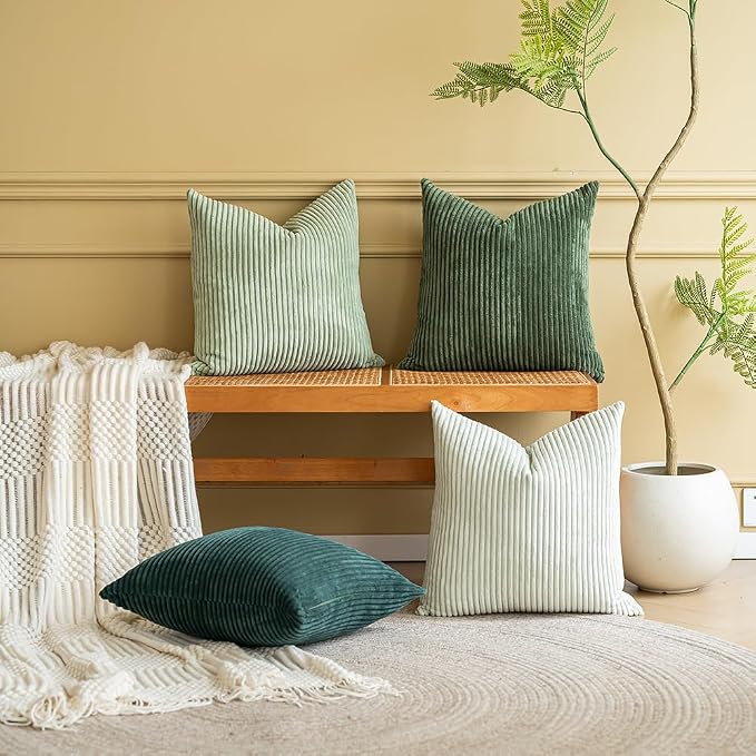 LANANAS Neutral Couch Throw Pillow Covers 18x18 Inch Set of 4 Decorative Sage - Image 3