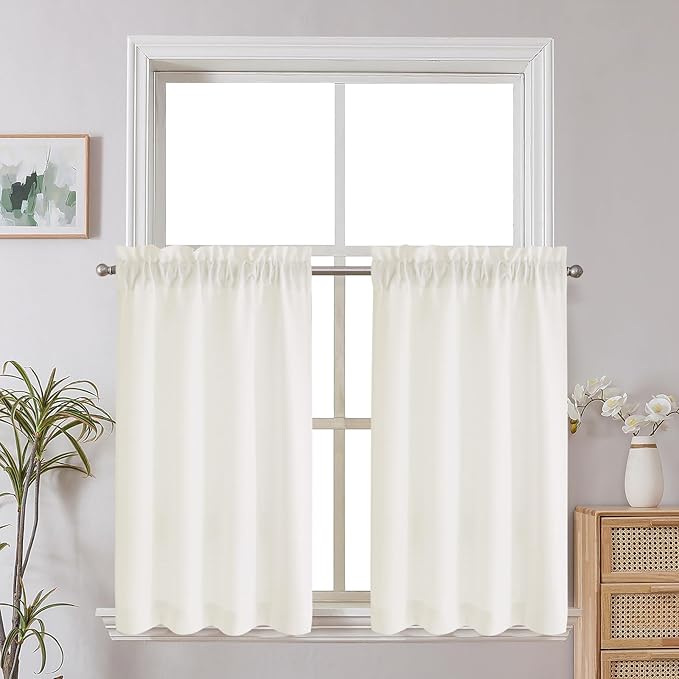 Chyhomenyc Short Curtains 36 Inch Length, Faux Linen Textured Small Kitchen by Chyhomenyc