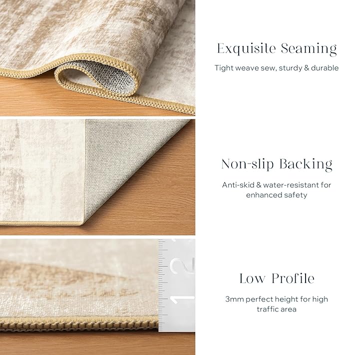 Phantoscope Washable Area Rug 5'x7' Non-Slip, Modern Neutral Boho Rugs - Image 3