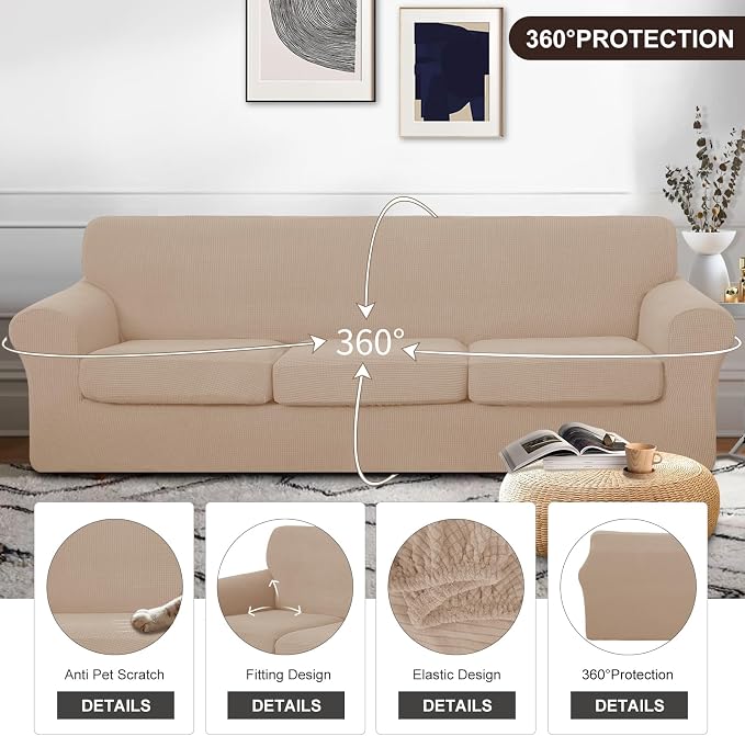 U-NICE HOME 4 Pieces Oversized Stretch Couch Cover Sofa Cover Washable Slipcover - Image 4