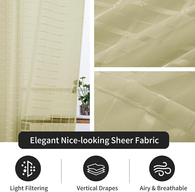 SpaceDresser Check Sheer Curtains 63 Inches 2 Panels Set, Rod Pocket Plaid - Image 5