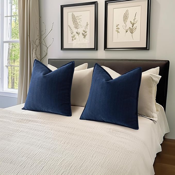 MIULEE Pack of 2 Navy Blue Decorative Pillow Covers 24x24 Inch Soft Chenille - Image 5