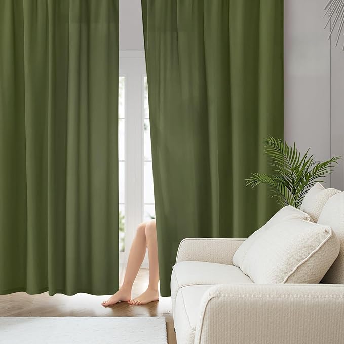 HOMEIDEAS Non-See-Through Olive Green Privacy Sheer Curtains, 52 X 84 Inches by HOMEIDEAS