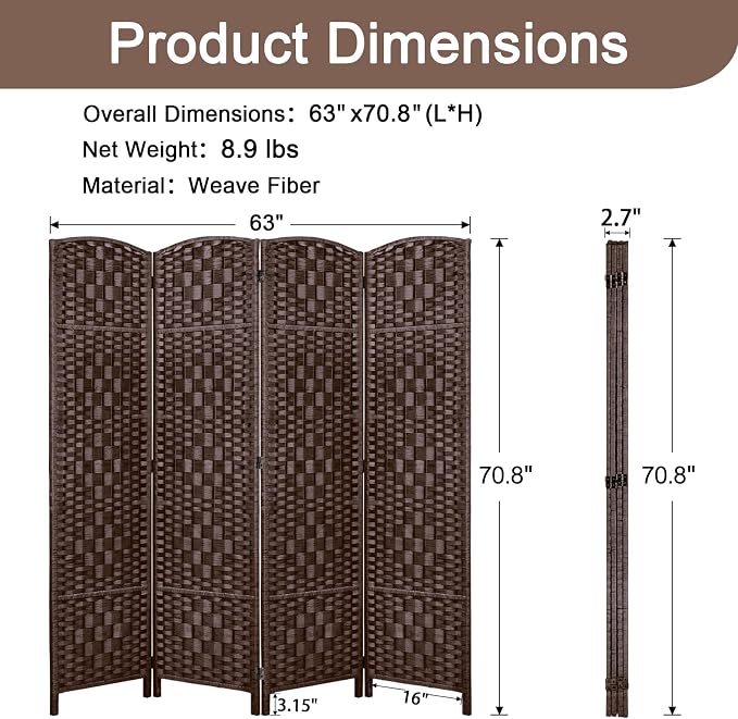 Rose Home Fashion 6 ft Tall Room Divider, Room Dividers and Folding Privacy - Image 3
