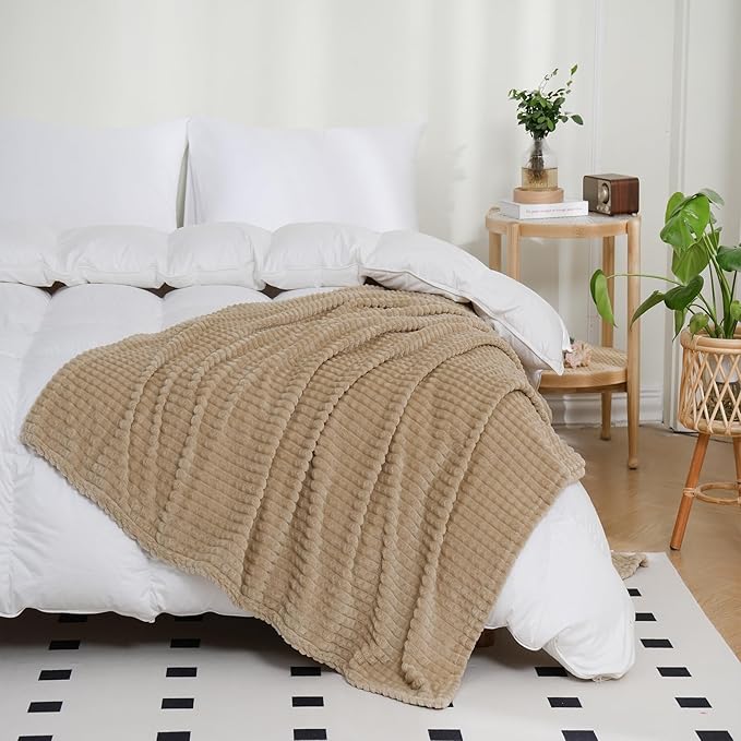 Puncuntex Flannel Fleece Beige Throw Blanket 50"×60", Super Soft Plush Cozy - Image 4