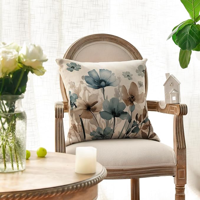 AVOIN colorlife Poppy Flowers Chinoiserie Throw Pillow Covers, 18 x 18 Inch - Image 4