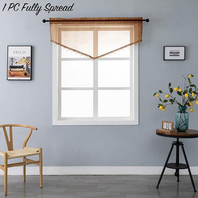 Beaded Sheer Valance Curtains for Living Room, Rod Pocket Farmhouse Window - Image 3