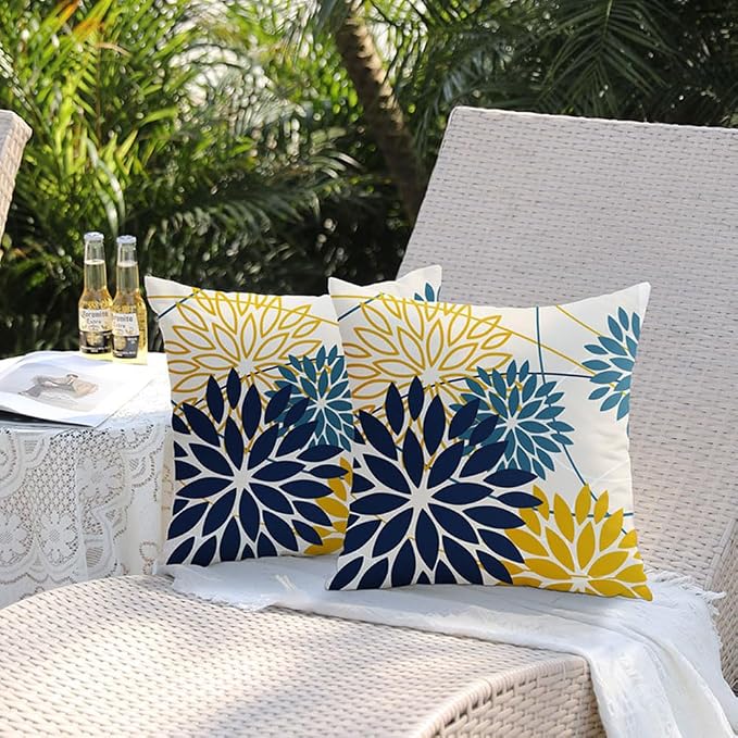 DFXSZ Blue Yellow Flower Pillow Covers 20x20 Inch Set of 2 Outdoor Throw - Image 5