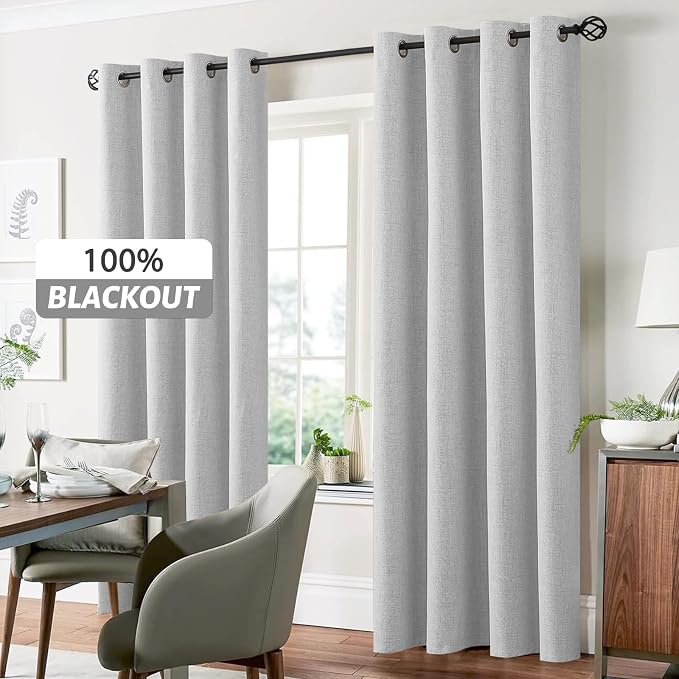 Yakamok White Linen Curtains 100% Blackout 96 Inches Long, Room Darkening - Image 7