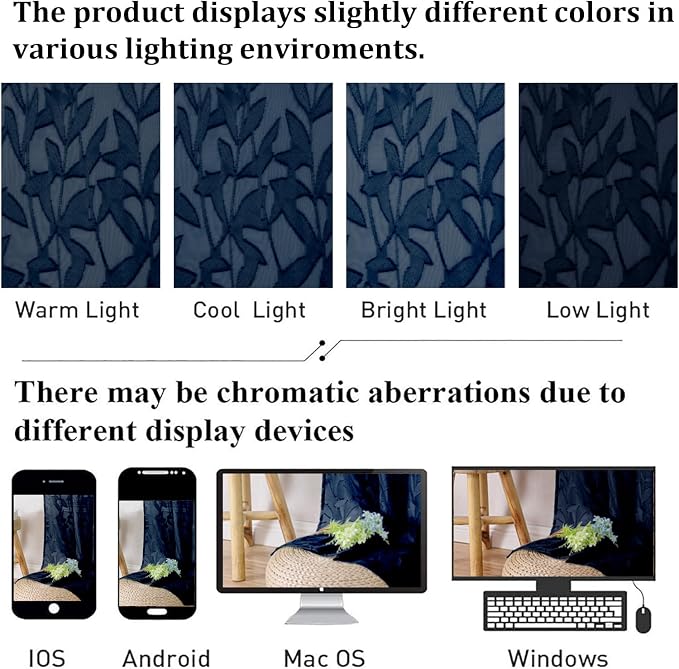 Lecloud Leia Jacquard Textured Navy Blue Sheer Curtains 96 Inches Long 2 Panels - Image 4