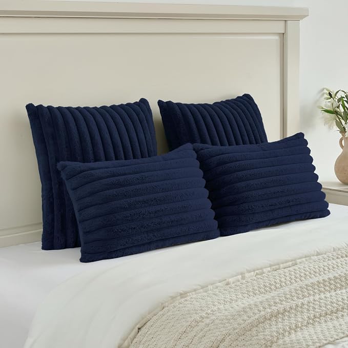 FUTEI Dark Navy Decorative Throw Pillow Covers Set of 2, 20x20 Inch Soft Fluffy - Image 5