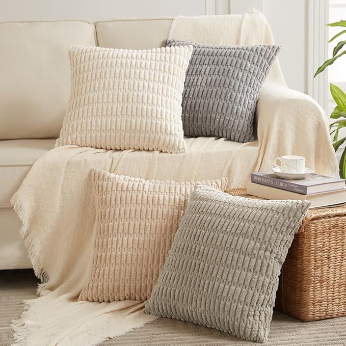 Fancy Homi 4 Packs Neutral Small Decorative Throw Pillow Covers 14x14 Inch by Fancy+Homi