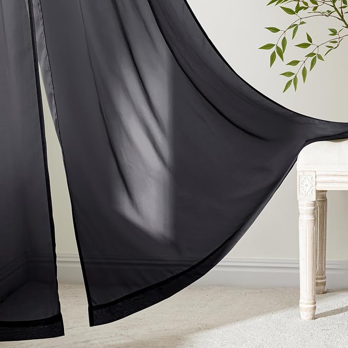 MIULEE Black Sheer Curtains 96 Inches Long, 4 Panels Set, Light Filtering - Image 6