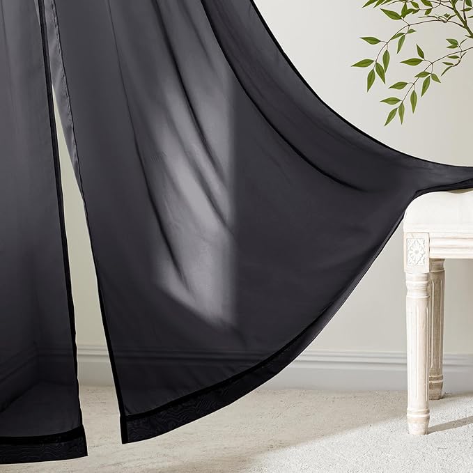MIULEE Black Sheer Curtains 102 Inches Long 4 Panels Set, Light Filtering Rod - Image 6