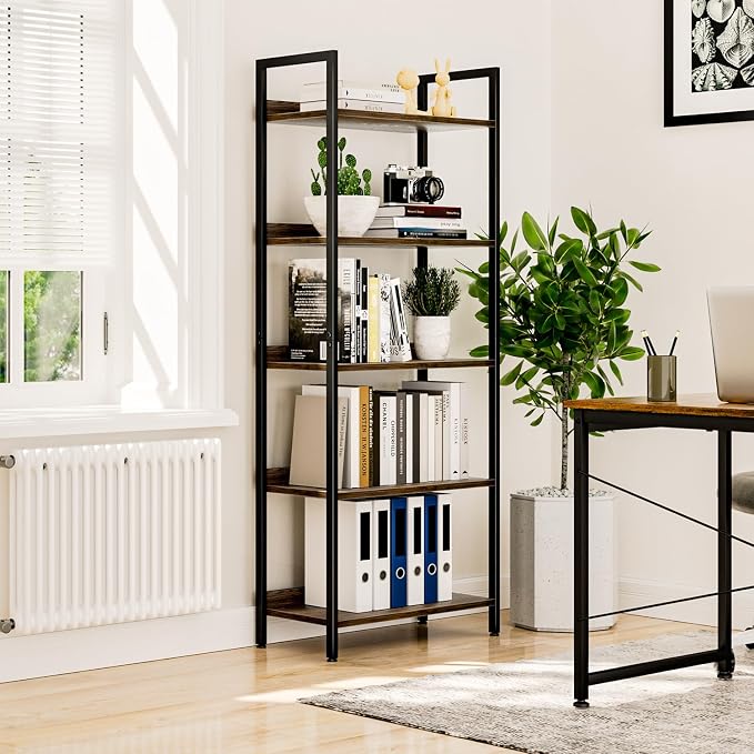 NUMENN Bookshelf, 5 Tier Bookshelves, Home Office Bookcase Shelf Storage - Image 5