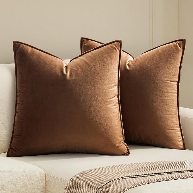 MIULEE Brown Velvet Throw Pillow Covers 26x26 Soft Decorative Solid Square Euro by MIULEE