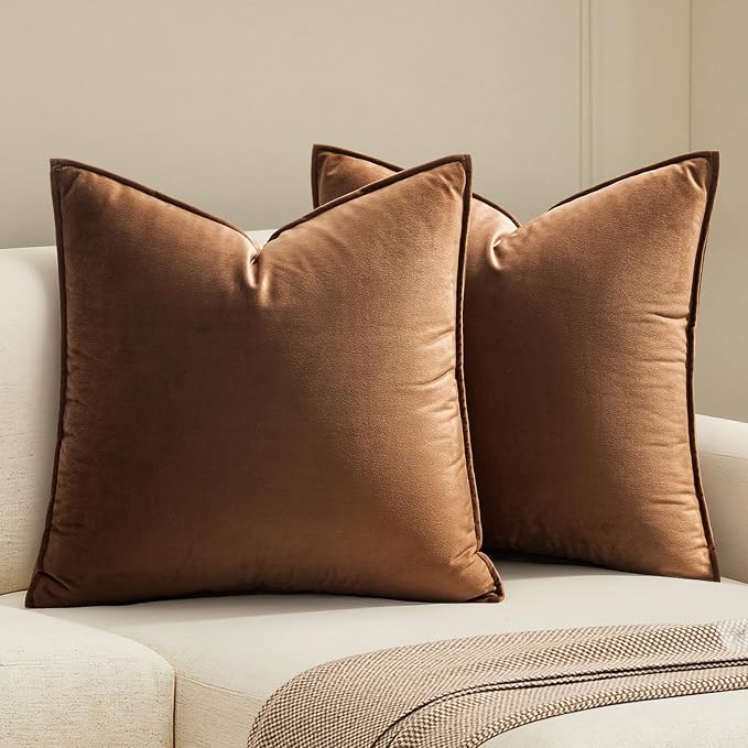 MIULEE Brown Velvet Throw Pillow Covers 24x24 Soft Decorative Solid Square Euro by MIULEE