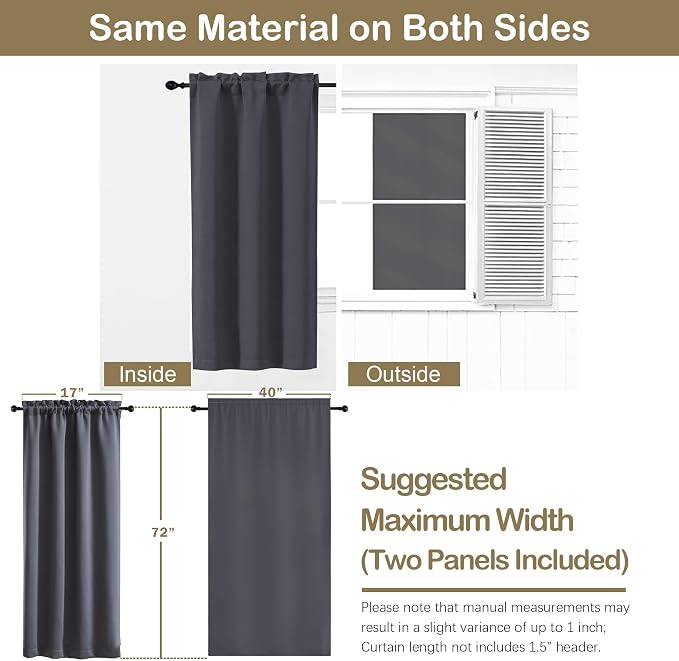 OVZME Charcoal Grey Blackout Curtains - Image 2